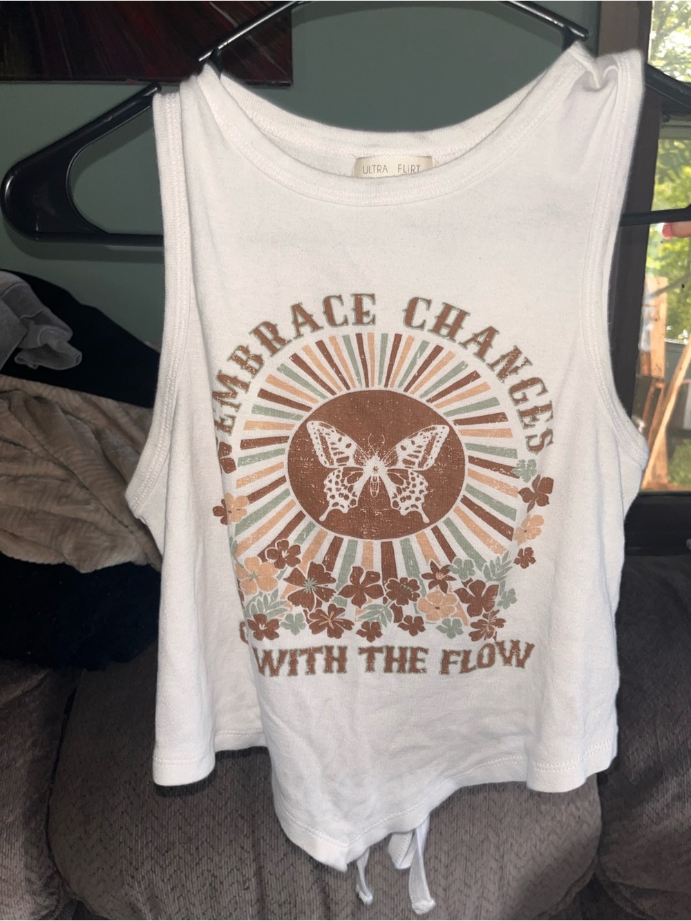 Ultra Flirt White Graphic Butterfly Tank with Earthy Floral Print